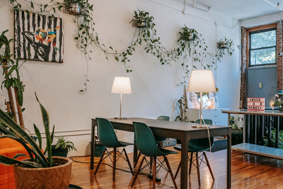Parede verde com plantas em ambiente de apartamento