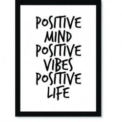 Quadro Poster Frases Positive Mind Positive Vibes Branco
