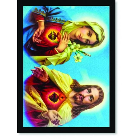 Quadro Poster Catolico Sagrado Coração de Jesus e Maria