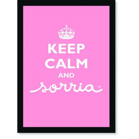 Quadro Poster Frase Keep Calm and Sorria Pink