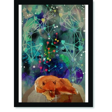 Quadro Poster Pop Art Raposa Dormindo sob Corações