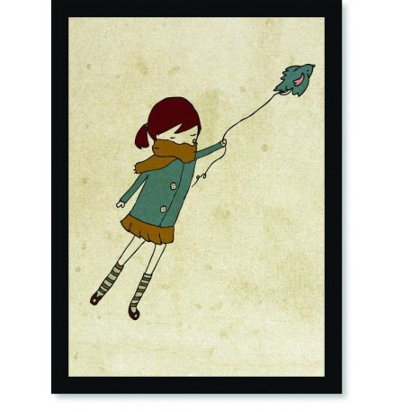 Quadro Poster Pop Art Garota Soltando Passaros