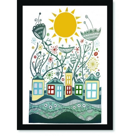 Quadro Poster Pop Art Casas e Janelas Coloridas