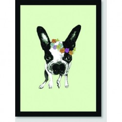 Quadro Poster Pop Art Buldog Flores Cabeça