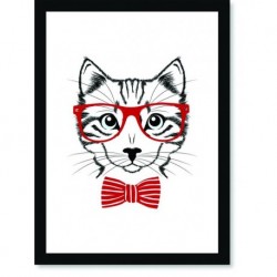 Quadro Poster Pop Art Gato Oculos Vermelho